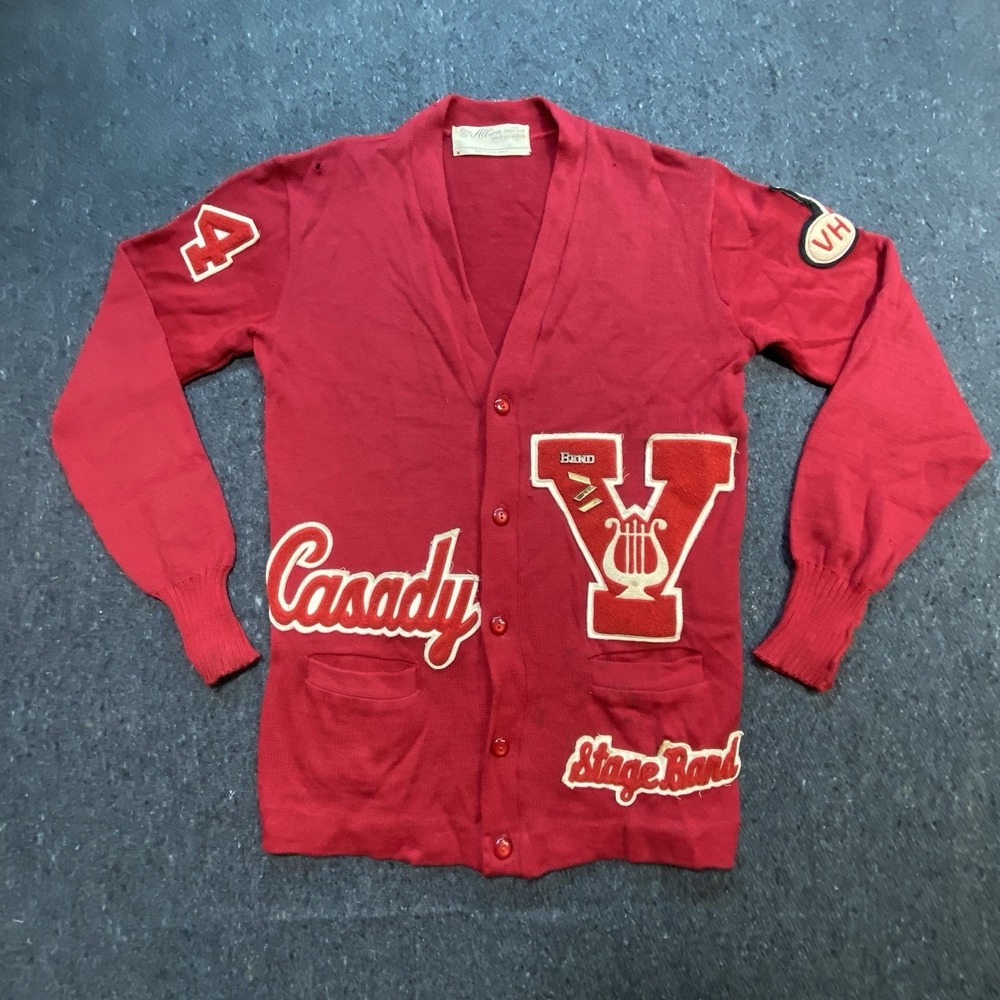 Vintage 1950's Albion Stage‎ Varsity Band Cardigan Women's Size L Distressed